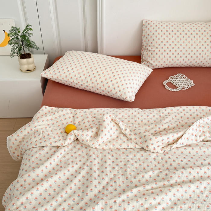 91家纺网 家纺一手货源 找家纺 山舍家居 2024新款全棉皱皱纱夏被四件套 花间集