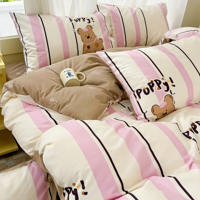 91家纺网 家纺一手货源 找家纺 呗旺鹿 2024新款小清新13372全棉四件套纯棉四件套学生三件套 开心狗