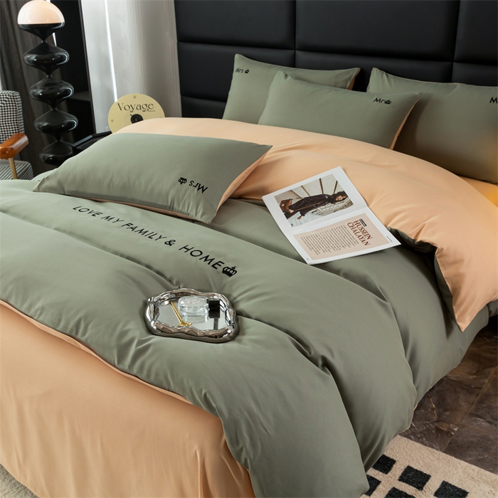 91家纺网 家纺一手货源 找家纺 梦莱家纺 2024新款磨毛刺绣四件套 青石绿