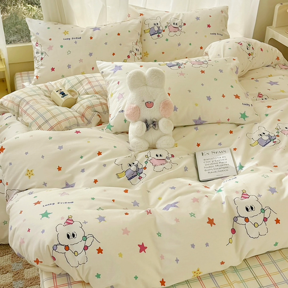 91家纺网 家纺一手货源 找家纺 呗旺鹿 2024新款小清新13372全棉四件套纯棉四件套学生三件套 星冰乐