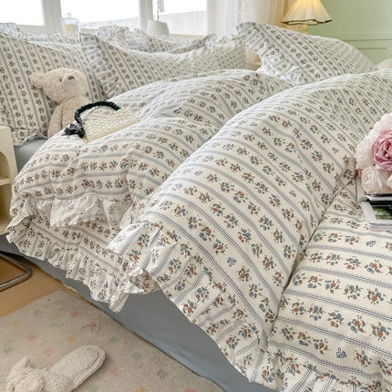 柠馨 2024新款全棉印花浪漫花边款四件套 可可庄园