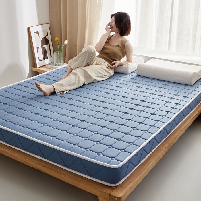 91家纺网 家纺一手货源 找家纺 祁恋婷 2024新款牛奶丝乳胶加记忆棉加棕床垫【床垫遮盖物】 面包格-蓝 海绵款