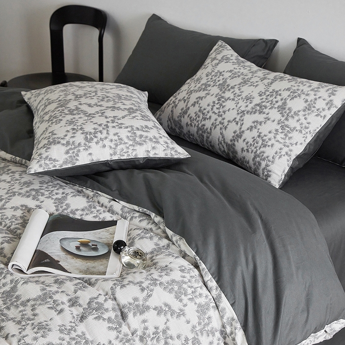 91家纺网 家纺一手货源 找家纺 千朵森 2024新款水洗棉色织提花四件套 风格一 叶语