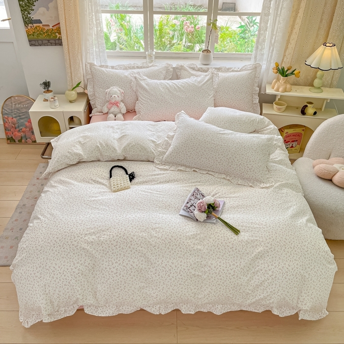 91家纺网 家纺一手货源 找家纺 柠馨 2024新款全棉印花浪漫花边款四件套 芊芊