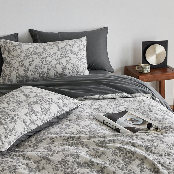 91家纺网 家纺一手货源 找家纺 千朵森 2024新款水洗棉色织提花四件套 风格一 叶语