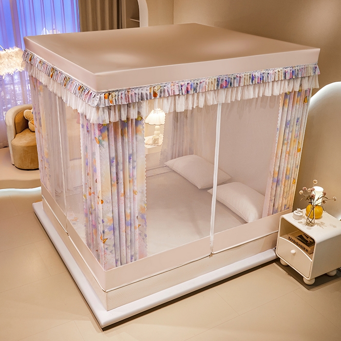 91家纺网 家纺一手货源 找家纺 艾晶美2025新款印花坐床式防摔遮光布帘蚊帐 梦飞碟