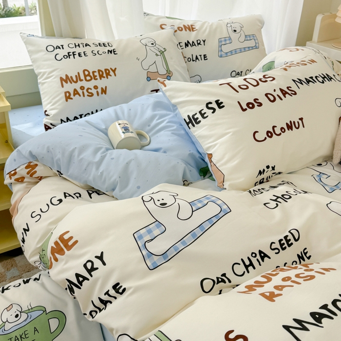 91家纺网 家纺一手货源 找家纺 呗旺鹿 2024新款小清新13372全棉四件套纯棉四件套学生三件套 乐乐熊