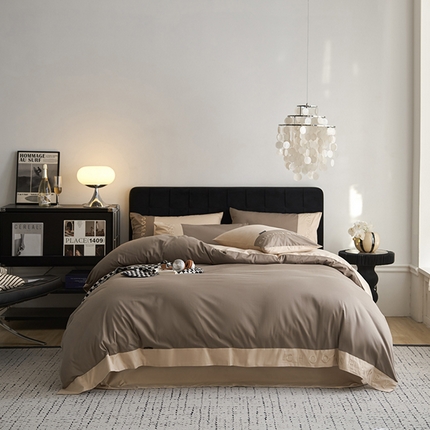 91家纺网 家纺一手货源 找家纺 （总）凯磊 2024新款简约家居.刺绣纯色拼色四件套--伊可系列（拍法三）