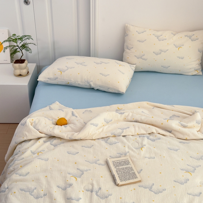 91家纺网 家纺一手货源 找家纺 山舍家居 2024新款全棉皱皱纱夏被四件套 云间月