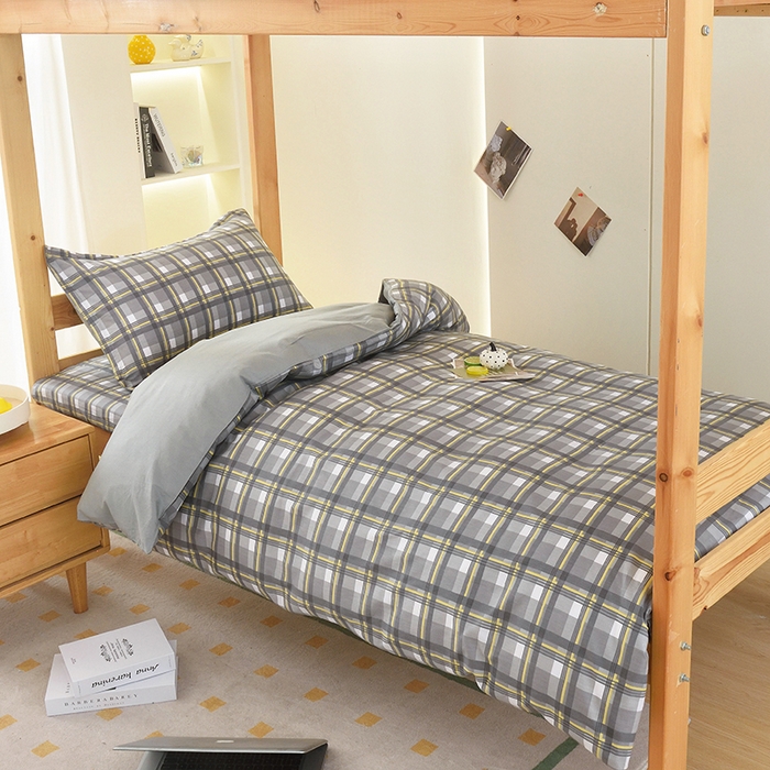 91家纺网 家纺一手货源 找家纺 茗婷家纺 2025款13372纯棉学生宿舍上下铺三六件套 简格~灰