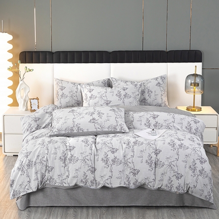 木兰花 2024新款民宿空气感全棉双层提花四件套床单款小众色织水洗棉床笠款 雅曼-灰