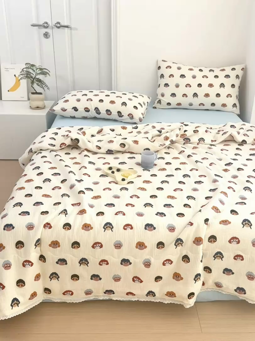 91家纺网 家纺一手货源 找家纺 山舍家居 2024新款全棉皱皱纱夏被四件套 芮哈娜