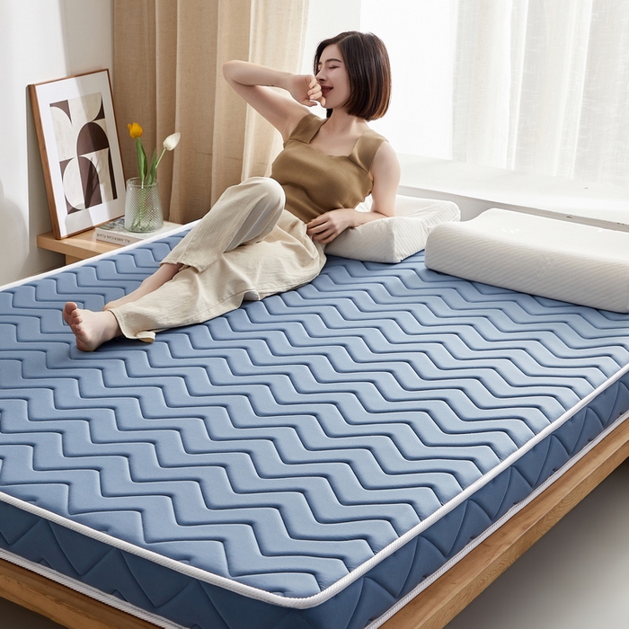 91家纺网 家纺一手货源 找家纺 祁恋婷 2024新款牛奶丝乳胶加记忆棉加棕床垫【床垫遮盖物】 曲线-蓝 海绵款