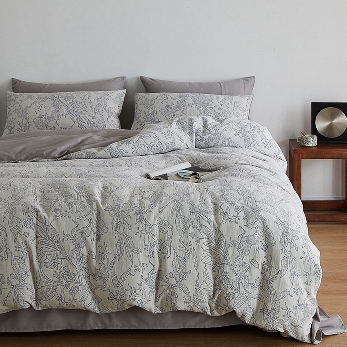 91家纺网 家纺一手货源 找家纺 千朵森 2024新款水洗棉色织提花四件套 风格一 夕拾