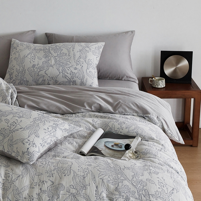 91家纺网 家纺一手货源 找家纺 千朵森 2024新款水洗棉色织提花四件套 风格一 夕拾