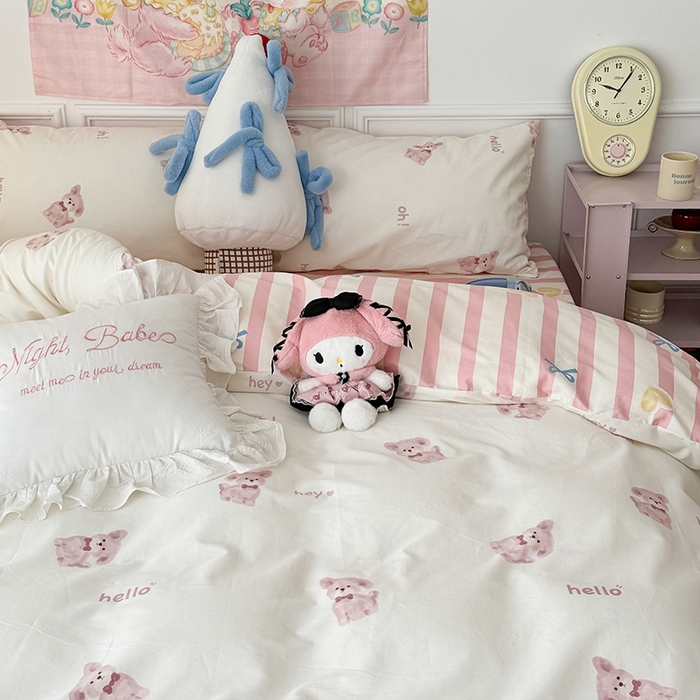 91家纺网 家纺一手货源 找家纺 昔可 2024新款全棉多巴胺卡通轻柔四件套系列 蝴蝶结狗狗