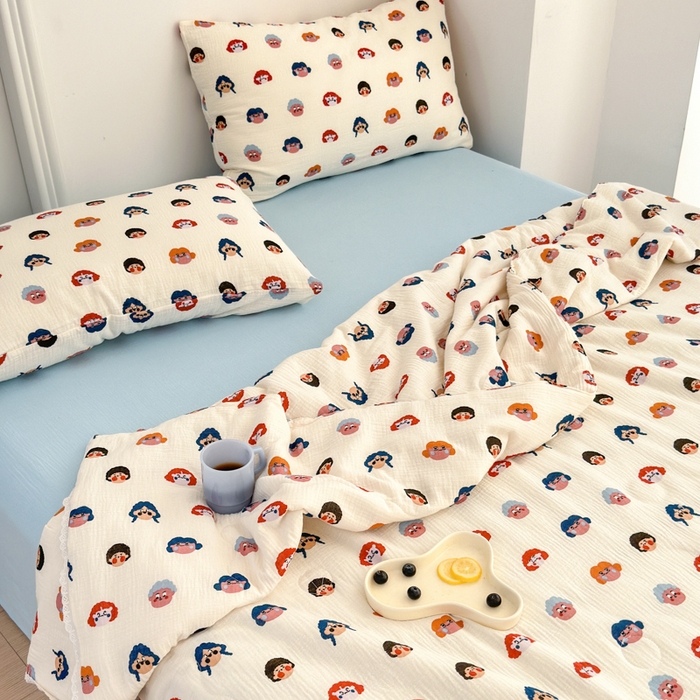 91家纺网 家纺一手货源 找家纺 山舍家居 2024新款全棉皱皱纱夏被四件套 芮哈娜