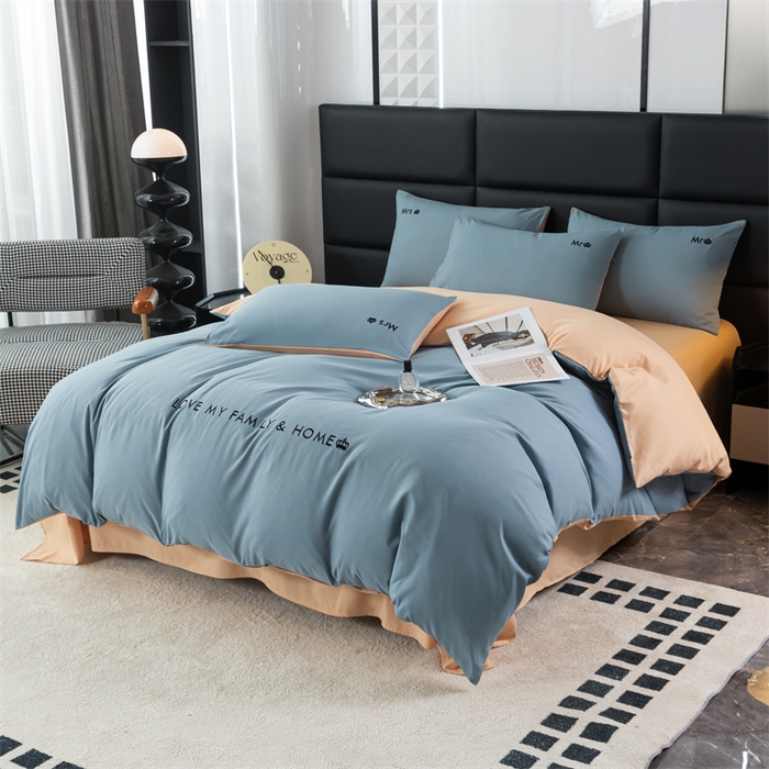 91家纺网 家纺一手货源 找家纺 梦莱家纺 2024新款磨毛刺绣四件套 宾利蓝