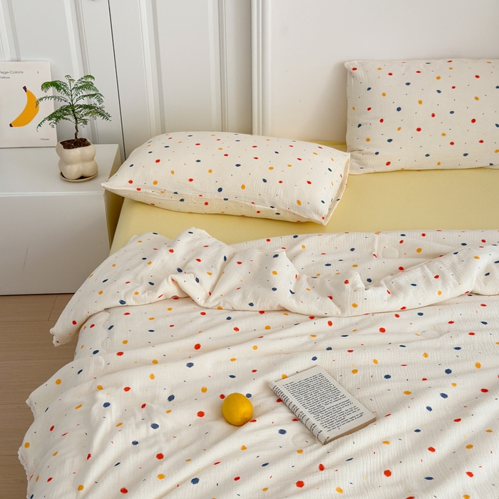 91家纺网 家纺一手货源 找家纺 山舍家居 2024新款全棉皱皱纱夏被四件套 花火