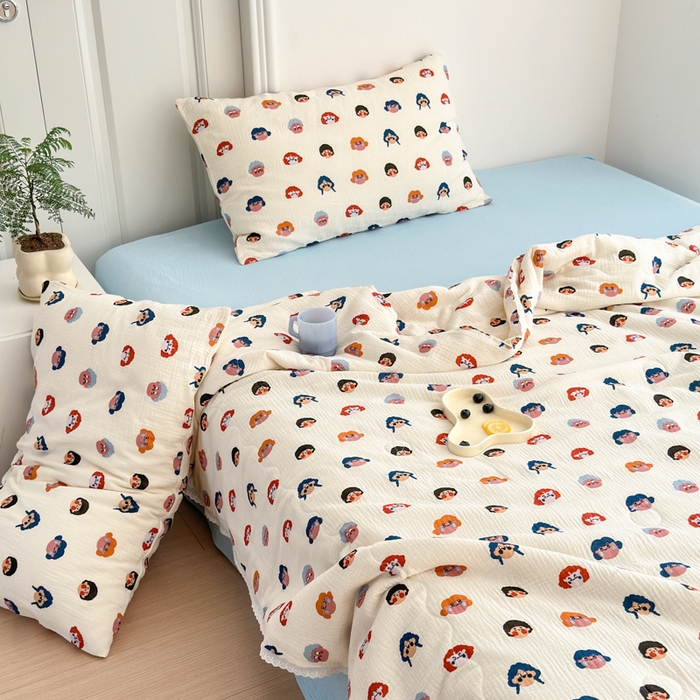 91家纺网 家纺一手货源 找家纺 山舍家居 2024新款全棉皱皱纱夏被四件套 芮哈娜