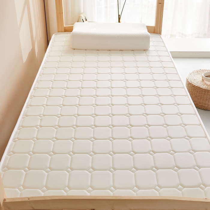 91家纺网 家纺一手货源 找家纺 祁恋婷 2024新款牛奶丝乳胶加记忆棉加棕-学生床垫【床垫遮盖物】 面包格白 海绵款