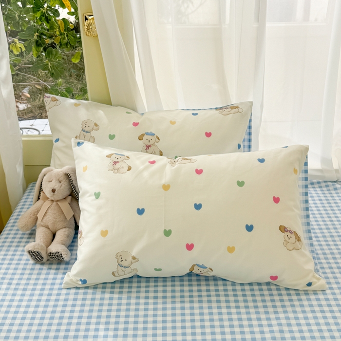 91家纺网 家纺一手货源 找家纺 呗旺鹿 2024新款小清新13372全棉四件套纯棉四件套学生三件套 多巴胺小狗