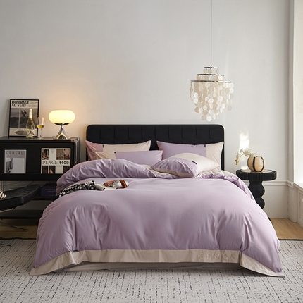 91家纺网 家纺一手货源 找家纺 （总）凯磊 2024新款简约家居.刺绣纯色拼色四件套--伊可系列（拍法三）