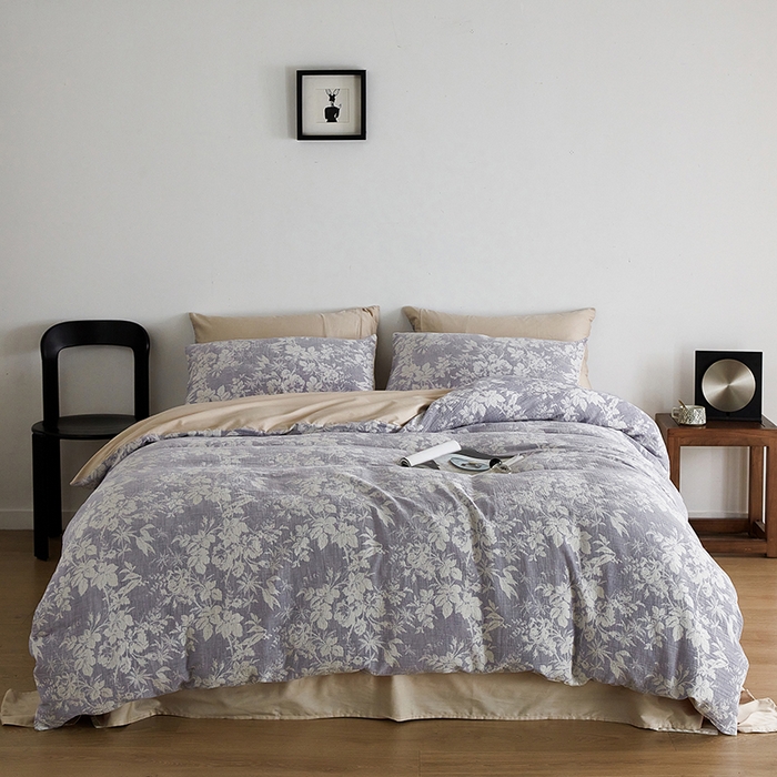 91家纺网 家纺一手货源 找家纺 千朵森 2024新款水洗棉色织提花四件套 风格一 采薇