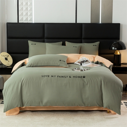 91家纺网 家纺一手货源 找家纺 梦莱家纺 2024新款磨毛刺绣四件套 青石绿