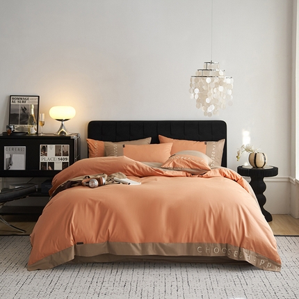 91家纺网 家纺一手货源 找家纺 （总）凯磊 2024新款简约家居.刺绣纯色拼色四件套--伊可系列（拍法三）