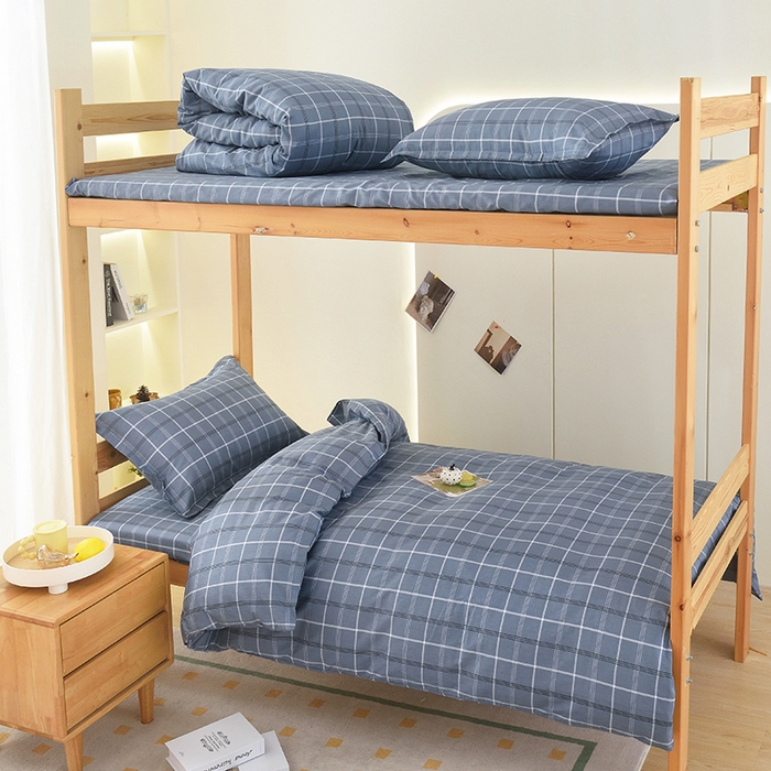 91家纺网 家纺一手货源 找家纺 茗婷家纺 2025款13372纯棉学生宿舍上下铺三六件套 艾伦~蓝