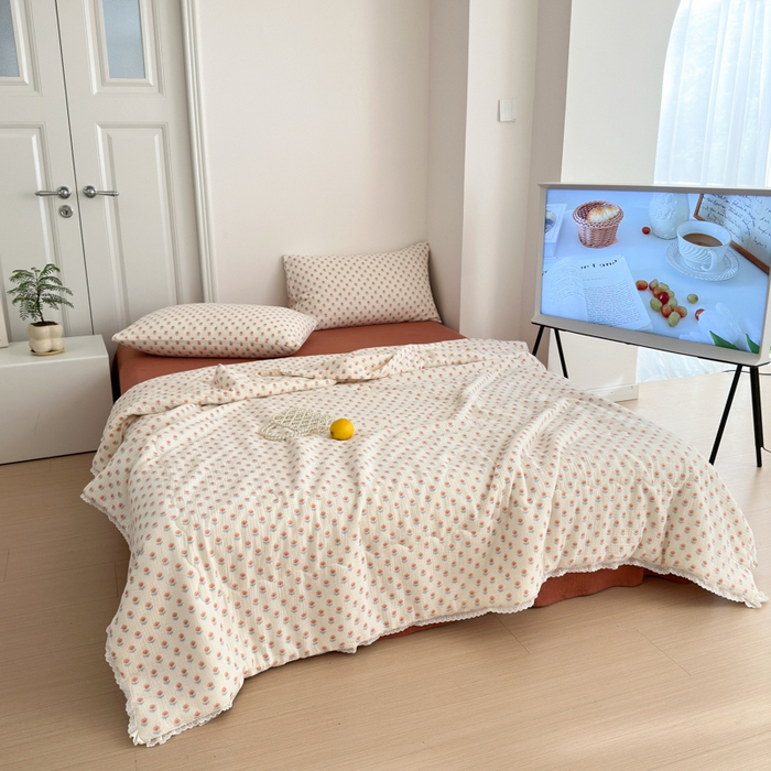 91家纺网 家纺一手货源 找家纺 山舍家居 2024新款全棉皱皱纱夏被四件套 花间集