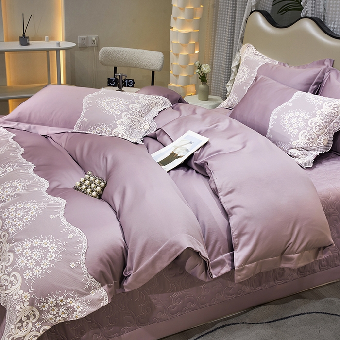 91家纺网 家纺一手货源 找家纺 罗艺轩 2024新款贡缎夹棉床盖--四件套（控价249元起） 简爱-华丽紫