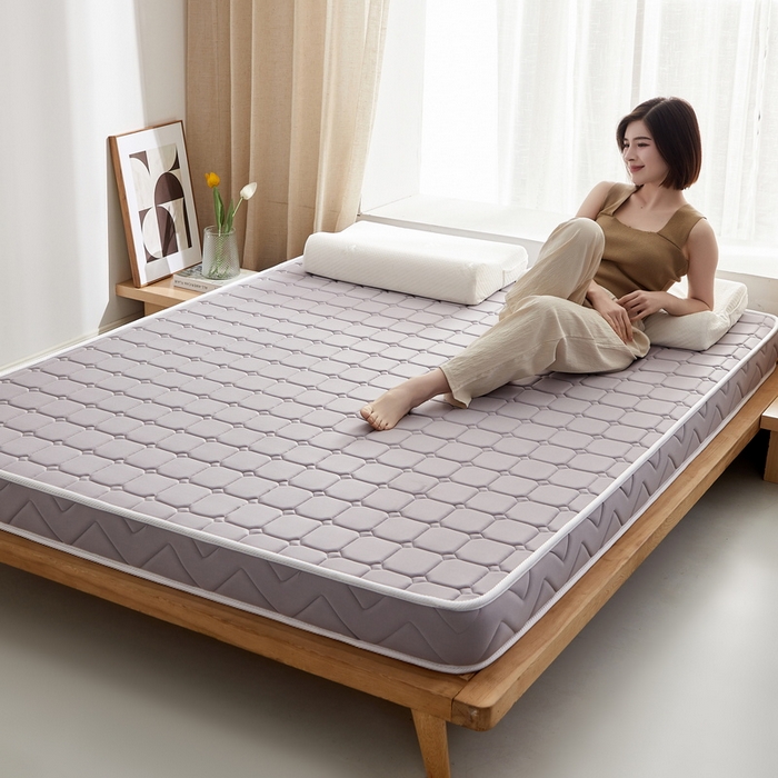 91家纺网 家纺一手货源 找家纺 祁恋婷 2024新款牛奶丝乳胶加记忆棉加棕床垫【床垫遮盖物】 面包格-灰 棕垫款