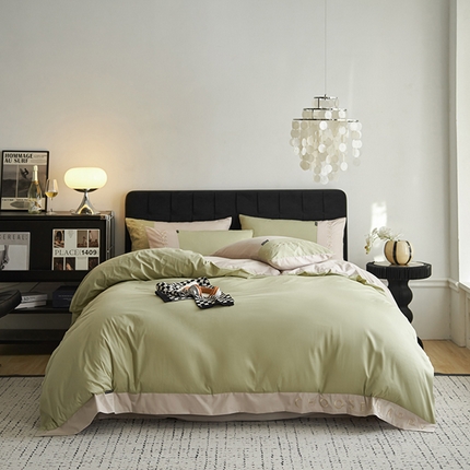 91家纺网 家纺一手货源 找家纺 （总）凯磊 2024新款简约家居.刺绣纯色拼色四件套--伊可系列（拍法三）