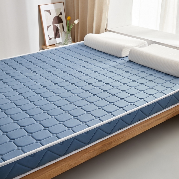 91家纺网 家纺一手货源 找家纺 祁恋婷 2024新款牛奶丝乳胶加记忆棉加棕床垫【床垫遮盖物】 面包格-蓝 海绵款