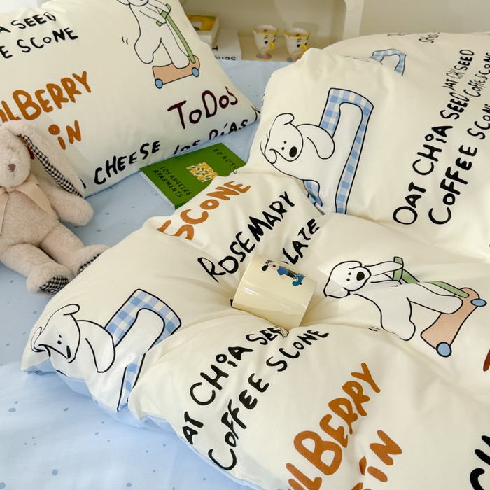 91家纺网 家纺一手货源 找家纺 呗旺鹿 2024新款小清新13372全棉四件套纯棉四件套学生三件套 乐乐熊