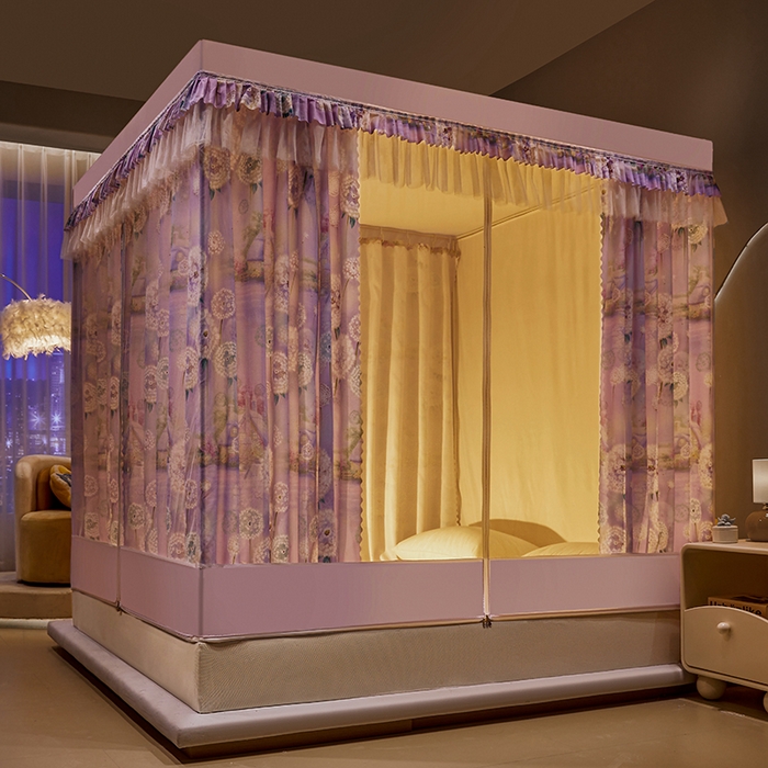 91家纺网 家纺一手货源 找家纺 艾晶美2025新款印花坐床式防摔遮光布帘蚊帐 英花小镇