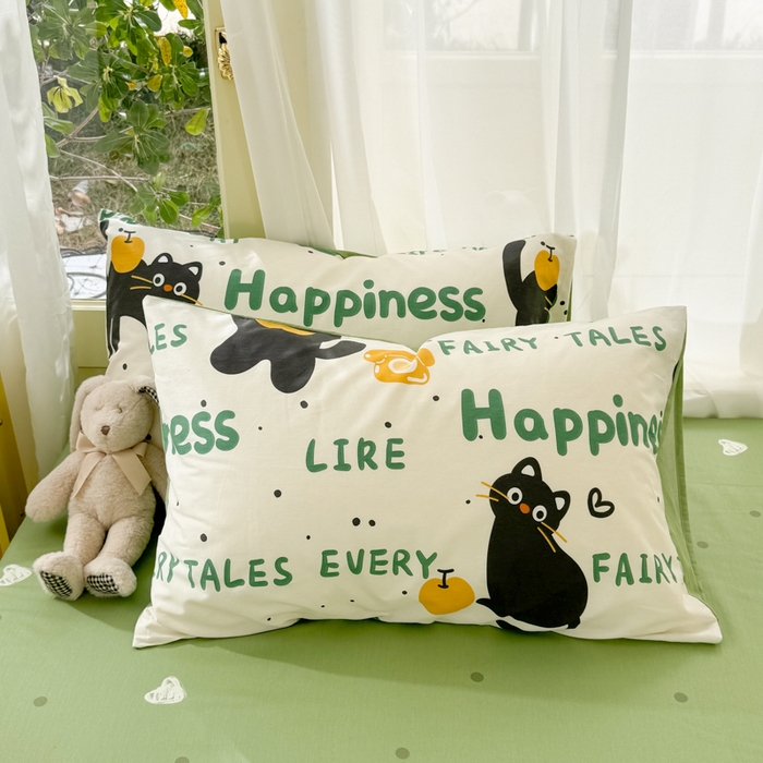 91家纺网 家纺一手货源 找家纺 呗旺鹿 2024新款小清新13372全棉四件套纯棉四件套学生三件套 淘气猫