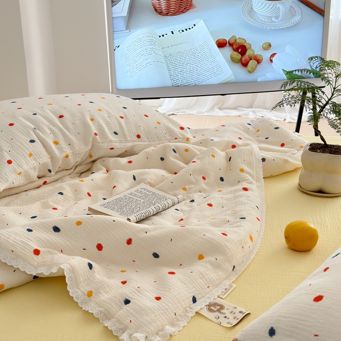 91家纺网 家纺一手货源 找家纺 山舍家居 2024新款全棉皱皱纱夏被四件套 花火