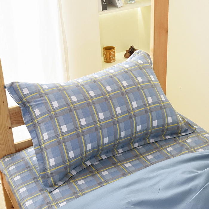 91家纺网 家纺一手货源 找家纺 茗婷家纺 2025款13372纯棉学生宿舍上下铺三六件套 简格~蓝