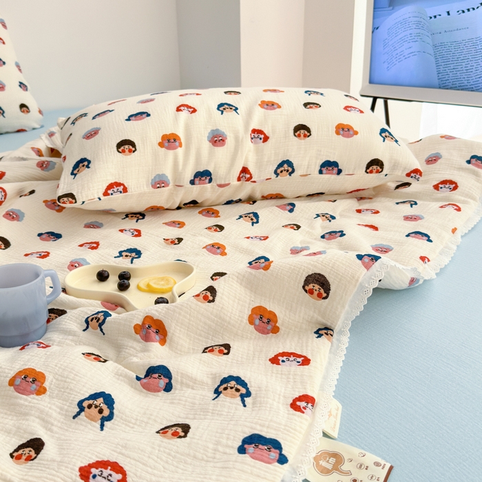 91家纺网 家纺一手货源 找家纺 山舍家居 2024新款全棉皱皱纱夏被四件套 芮哈娜