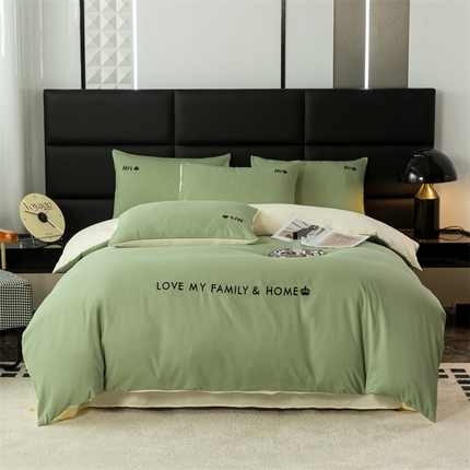 梦莱家纺 2024新款磨毛刺绣四件套 果绿