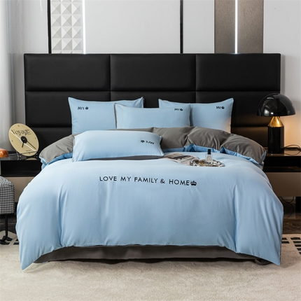 梦莱家纺 2024新款磨毛刺绣四件套 天空蓝