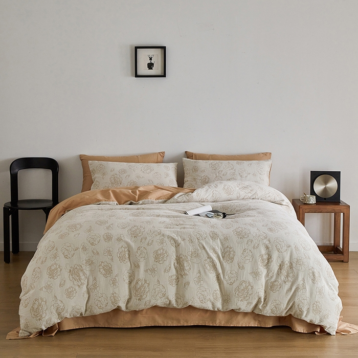 91家纺网 家纺一手货源 找家纺 千朵森 2024新款水洗棉色织提花四件套 风格一 朝花