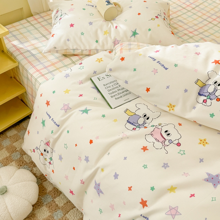 91家纺网 家纺一手货源 找家纺 呗旺鹿 2024新款小清新13372全棉四件套纯棉四件套学生三件套 星冰乐