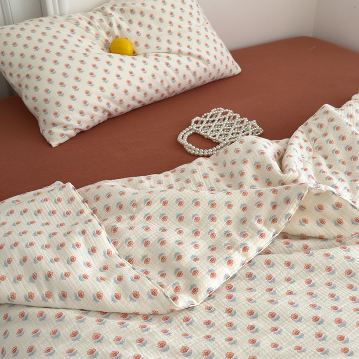 91家纺网 家纺一手货源 找家纺 山舍家居 2024新款全棉皱皱纱夏被四件套 花间集