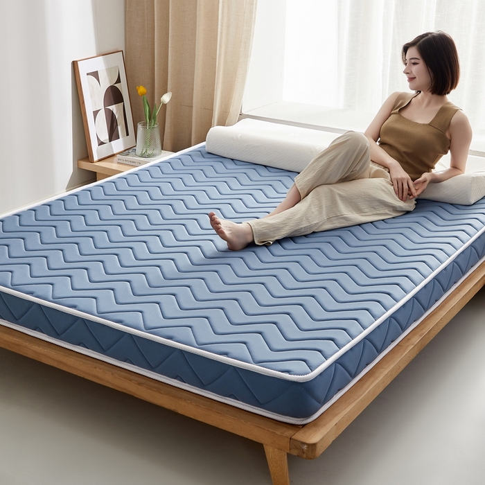 91家纺网 家纺一手货源 找家纺 祁恋婷 2024新款牛奶丝乳胶加记忆棉加棕床垫【床垫遮盖物】 曲线-蓝 棕垫款