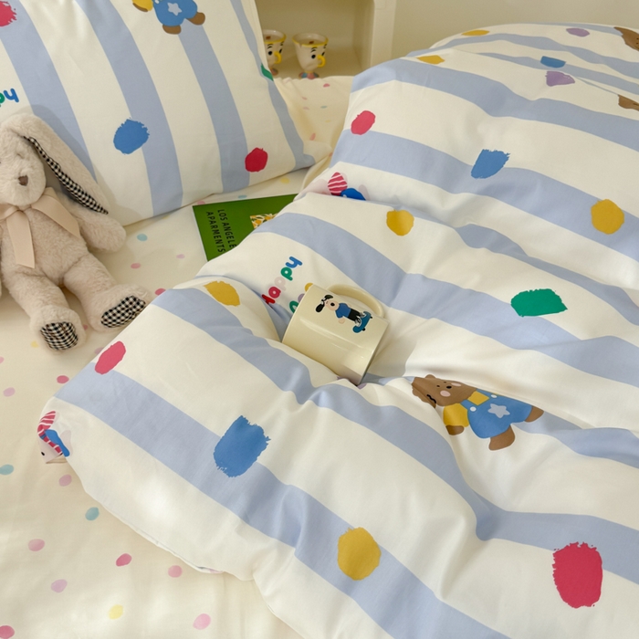 91家纺网 家纺一手货源 找家纺 呗旺鹿 2024新款小清新13372全棉四件套纯棉四件套学生三件套 糖果