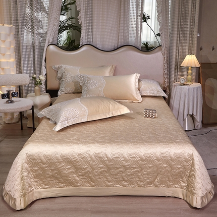罗艺轩 2024新款贡缎夹棉床盖--三件套（控价110元起） 简爱-香槟金